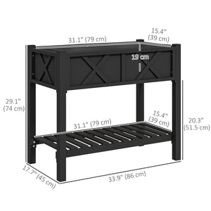 Wooden Raised Garden Bed, Elevated Planter Box with Storage Shelf, Drainage Holes and Liner for Backyard, Patio, Balcony, 34" x 18" x 30", Black