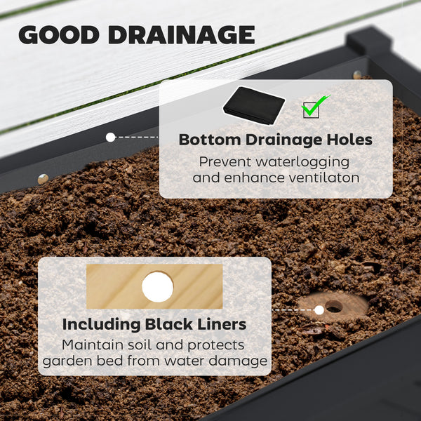 Wooden Raised Garden Bed, Elevated Planter Box with Storage Shelf, Drainage Holes and Liner for Backyard, Patio, Balcony, 34" x 18" x 30", Black