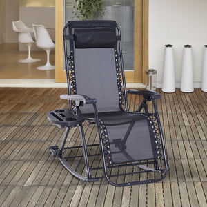 Outsunny Outdoor Rocking Chairs, Foldable Reclining Zero Gravity Lounge Rocker with Pillow, Cup & Phone Holder, Combo Design with Folding Legs, Black