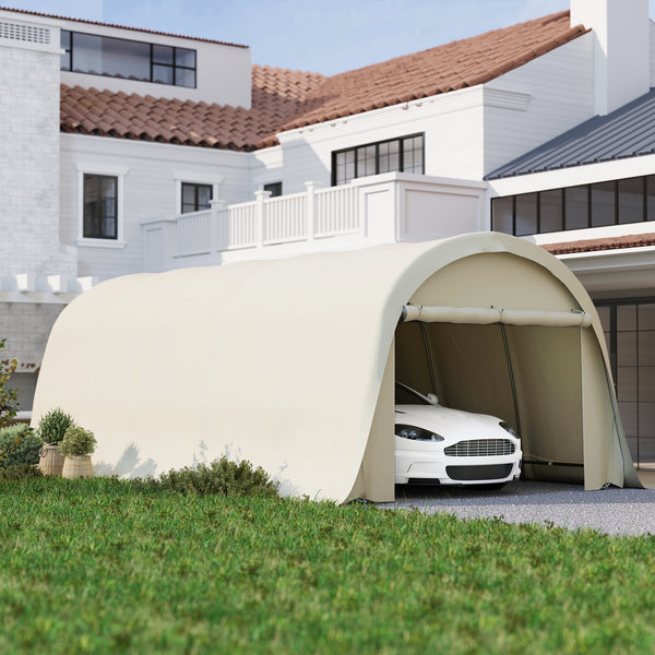 12' x 23.6' Heavy Duty Carport, Portable Garage Car Canopy Tent with UPF50+ Sun Protection, Galvanized Frame, Large Roll-Up Door for Cars, Trucks, Boats, Motorcycle, Bike, Beige