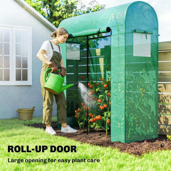6' x 2' x 6.6' Mini Greenhouse, Portable Garden Green House with Roll-up Door and Mesh Windows, Small Plant Greenhouse with PE Cover, Steel Frame for Indoor Outdoor, Green