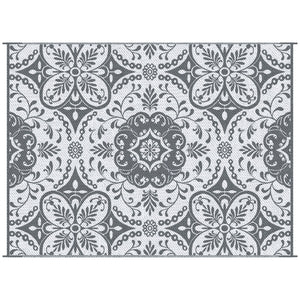Outsunny Reversible Outdoor Rug, 9' x 12' Waterproof Plastic Straw Floor Mat, Portable RV Camping Carpet, Large Floor Mat for Backyard, Deck, Picnic, Beach, Gray & White Floral