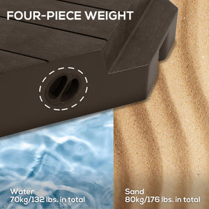 4 Piece Patio Cantilever Umbrella Base Weight Set, Outdoor Offset Umbrella Weights for Umbrella Stand, 132 lb. Capacity Water or 176 lb. Capacity Sand, Brown