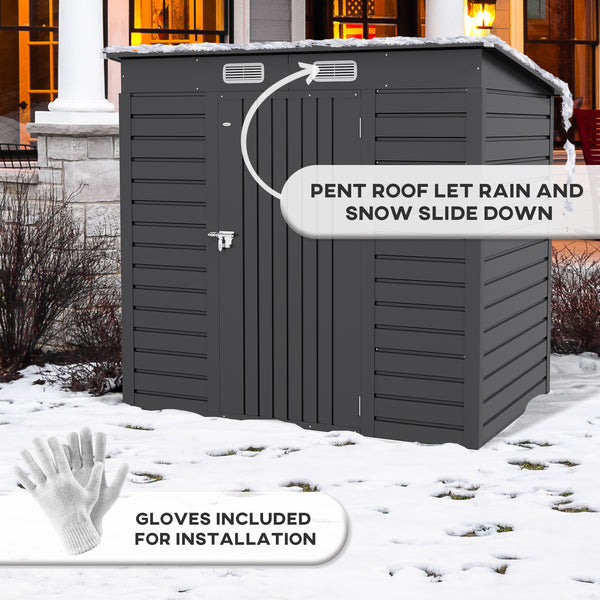 6.3 x 4.3FT Garden Shed. Galvanised Metal Shed, Outdoor Tool Storage Shed with Pent Roof, Lockable Door and 2 Vents, Grey