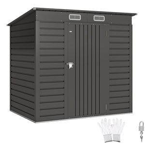 6 x 4FT Outdoor Storage Shed, Easy to Assemble Galvanized Metal Garden Shed, Waterproof Tool Shed with Lockable Door and 2 Vents for Backyard, Lawn, Patio, Grey