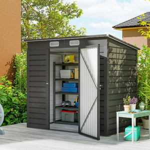 6 x 4FT Outdoor Storage Shed, Easy to Assemble Galvanized Metal Garden Shed, Waterproof Tool Shed with Lockable Door and 2 Vents for Backyard, Lawn, Patio, Grey