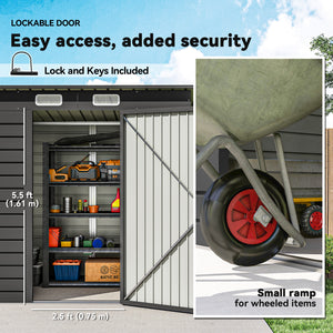 6 x 4FT Outdoor Storage Shed, Easy to Assemble Galvanized Metal Garden Shed, Waterproof Tool Shed with Lockable Door and 2 Vents for Backyard, Lawn, Patio, Grey