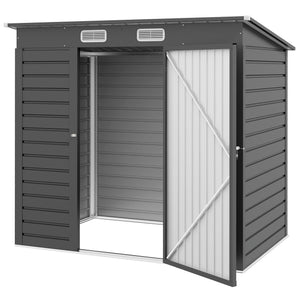 6.3 x 4.3FT Garden Shed. Galvanised Metal Shed, Outdoor Tool Storage Shed with Pent Roof, Lockable Door and 2 Vents, Grey