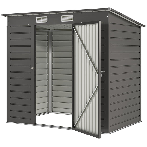 6 x 4FT Outdoor Storage Shed, Easy to Assemble Galvanized Metal Garden Shed, Waterproof Tool Shed with Lockable Door and 2 Vents for Backyard, Lawn, Patio, Grey