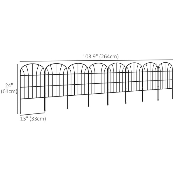 8 Panels Decorative Garden Fence, 24in x 8.7ft Rustproof Metal Wire, No Dig Fencing, Landscape Flower Bed Border Edging Animal Barrier, Black