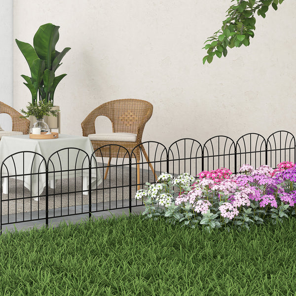 8 Panels Decorative Garden Fence, 24in x 8.7ft Rustproof Metal Wire, No Dig Fencing, Landscape Flower Bed Border Edging Animal Barrier, Black