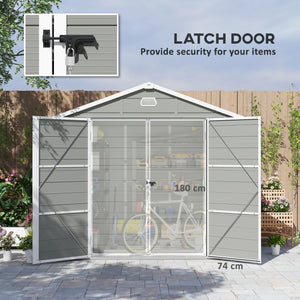 8 x 6ft Plastic Garden Storage Shed with Foundation Kit, Polypropylene Outdoor Storage Tool House with Ventilation Slots and Lockable Door, Light Grey