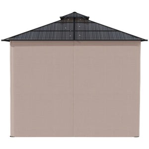9' x 10' Outdoor Gazebo Canopy, Double Roof Hardtop Gazebo with Polycarbonate Roof, Steel Frame, Nettings and Curtains, for Garden, Lawn, Backyard and Deck, Khaki