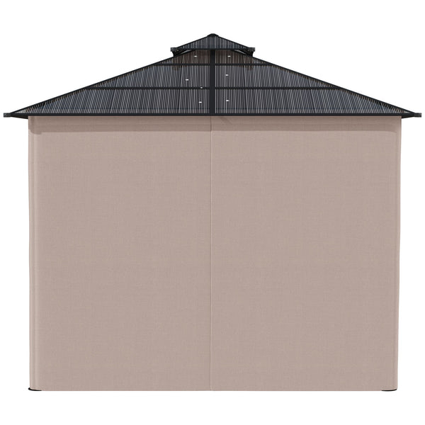 9' x 10' Outdoor Gazebo Canopy, Double Roof Hardtop Gazebo with Polycarbonate Roof, Steel Frame, Nettings and Curtains, for Garden, Lawn, Backyard and Deck, Khaki