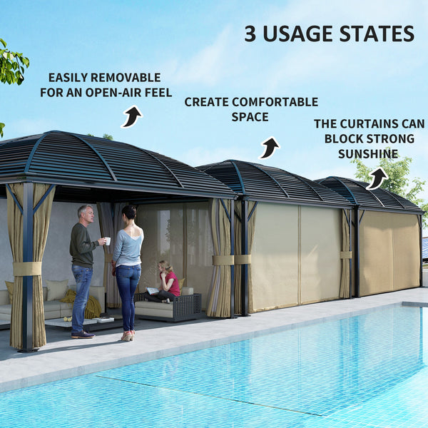 3 x 4m Hardtop Gazebo Canopy with Metal Roof, Aluminium Gazebo Permanent Pavilion with Netting and Curtains, Brown