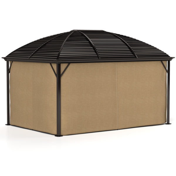 10' x 13' Hardtop Gazebo Canopy with Galvanized Steel Roof, Aluminum Permanent Pavilion Outdoor Gazebo with Top Hook, Netting and Curtains for Garden, Backyard, Brown