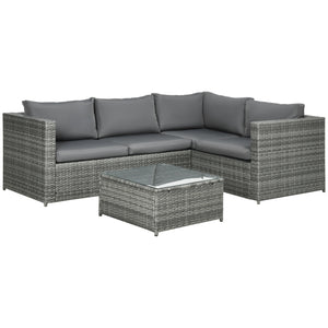 3 Pieces Garden Rattan Furniture Set, 4 Seater Wicker Patio Furniture Outdoor Conversation Set with Loveseats Coffee Table Cushions for Backyard Pool, Grey