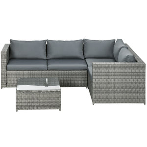 3 Pieces Garden Rattan Furniture Set, 4 Seater Wicker Patio Furniture Outdoor Conversation Set with Loveseats Coffee Table Cushions for Backyard Pool, Grey