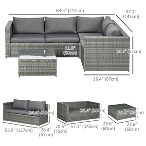 3 Pieces Garden Rattan Furniture Set, 4 Seater Wicker Patio Furniture Outdoor Conversation Set with Loveseats Coffee Table Cushions for Backyard Pool, Grey