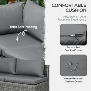 3 Pieces Garden Rattan Furniture Set, 4 Seater Wicker Patio Furniture Outdoor Conversation Set with Loveseats Coffee Table Cushions for Backyard Pool, Grey