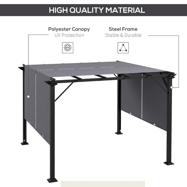 10' x 10' Retractable Pergola Canopy, Outdoor Gazebo with Sun Shade Canopy and Steel Frame, for Backyard, Garden, Patio, Deck, Grey