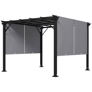 10' x 10' Retractable Pergola Canopy, Outdoor Gazebo with Sun Shade Canopy and Steel Frame, for Backyard, Garden, Patio, Deck, Grey