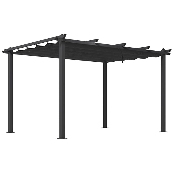 3 x 4m Pergola with Retractable Roof, Aluminium Frame Garden Gazebo Canopy Outdoor Sun Shade Shelter for Grill, Patio, Deck, Dark Grey