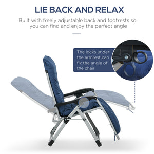 Reclining Zero Gravity Chair with Adjustable Backrest, Folding Garden Sun Lounger with Removable Cushion and Headrest, Set of 2, Dark Blue