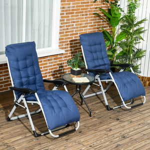 Reclining Zero Gravity Chair with Adjustable Backrest, Folding Garden Sun Lounger with Removable Cushion and Headrest, Set of 2, Dark Blue