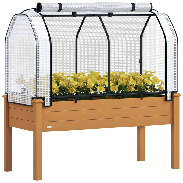 Raised Garden Bed with PE Greenhouse Cover Outdoor Elevated Wood Planter Box for Herbs and Vegetables, Use for Patio, Backyard, Balcony, 48 x 22 x 46 inch, Sand