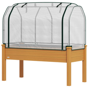 Raised Garden Bed with PE Greenhouse Cover Outdoor Elevated Wood Planter Box for Herbs and Vegetables, Use for Patio, Backyard, Balcony, 48 x 22 x 46 inch, Sand
