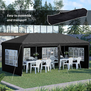 3 x 6m Garden Pop Up Gazebo, Height Adjustable Marquee Party Tent with Sidewalls, Storage Bag, Black