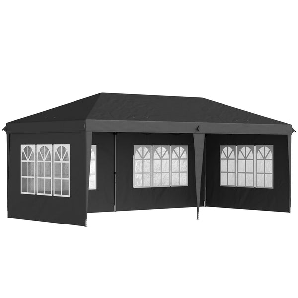 3 x 6m Garden Pop Up Gazebo, Height Adjustable Marquee Party Tent with Sidewalls, Storage Bag, Black