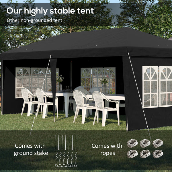3 x 6m Garden Pop Up Gazebo, Height Adjustable Marquee Party Tent with Sidewalls, Storage Bag, Black