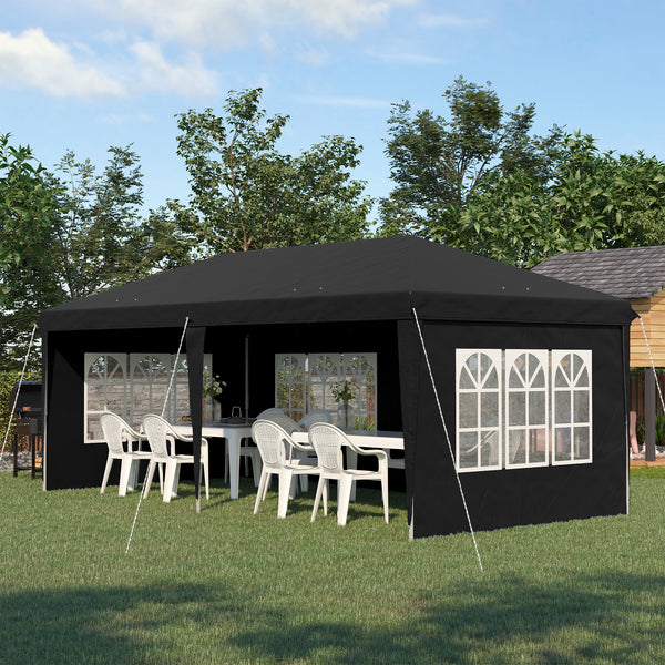 3 x 6m Garden Pop Up Gazebo, Height Adjustable Marquee Party Tent with Sidewalls, Storage Bag, Black