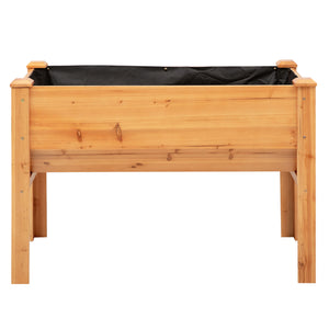 Raised Garden Bed with Hooks, 660lb Capacity Wood Elevated Planter Box with Water Draining and Liner, Funnel Design for Vegetable, Herbs, Flower, 48" x 24" x 32", Natural