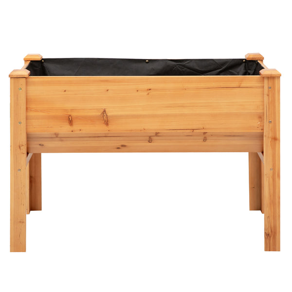 Raised Garden Bed with Hooks, 660lb Capacity Wood Elevated Planter Box with Water Draining and Liner, Funnel Design for Vegetable, Herbs, Flower, 48" x 24" x 32", Natural