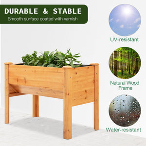 Raised Garden Bed with Hooks, 660lb Capacity Wood Elevated Planter Box with Water Draining and Liner, Funnel Design for Vegetable, Herbs, Flower, 48" x 24" x 32", Natural