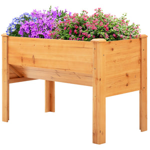 Raised Garden Bed with Hooks, 660lb Capacity Wood Elevated Planter Box with Water Draining and Liner, Funnel Design for Vegetable, Herbs, Flower, 48" x 24" x 32", Natural