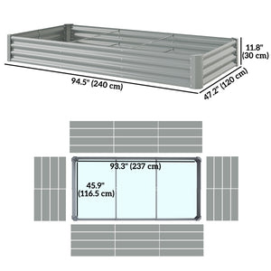 Galvanized Raised Garden Bed, 8 x 4 x 1 FT Rectangular Planter Box, Reinforced Outdoor Raised Bed with Open Bottom for Vegetables, Flowers, Herbs, Silver