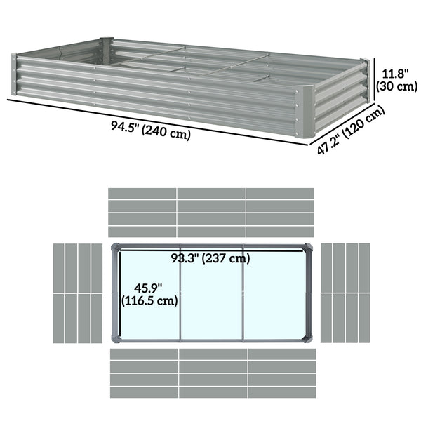Galvanized Raised Garden Bed, 8 x 4 x 1 FT Rectangular Planter Box, Reinforced Outdoor Raised Bed with Open Bottom for Vegetables, Flowers, Herbs, Silver