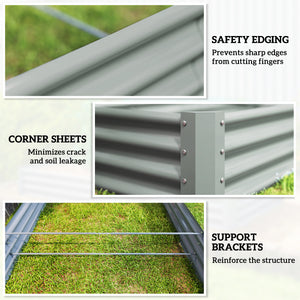 Galvanized Raised Garden Bed, 8 x 4 x 1 FT Rectangular Planter Box, Reinforced Outdoor Raised Bed with Open Bottom for Vegetables, Flowers, Herbs, Silver