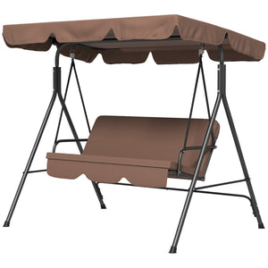 Outsunny 3-Seat Outdoor Patio Swing Chair with Removable Cushion, Steel Frame Stand and Adjustable Tilt Canopy for Patio, Garden, Poolside, Balcony, Backyard, Brown 2