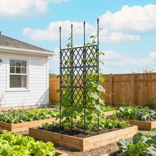 Foldable Garden Trellis, Lattice Climbing Support Trellis for Garden, DIY Assembly for Vines, Vegetables, Flowers, Fruits, 85 x 197 cm, Black