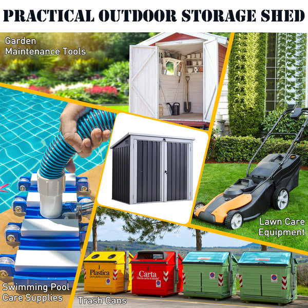 5ft x 3ft Garden Storage Shed, Outdoor Garbage Bin Storage Shed with Lockable Doors and Lid for Trash Can, Garden Tools, Black
