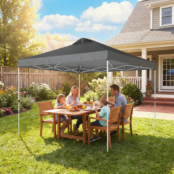 9.8' x 9.8' Pop Up Canopy, Waterproof Canopy Tent for Parties, Garden, BBQs, Easy Setup Instant Shelter and Garden Gazebo with Carrying Bag, Stakes and Ropes, Dark Grey