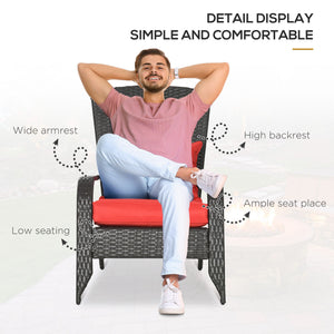 Patio Wicker Adirondack Chair, PE Rattan Outdoor Muskoka Chair, Fire Pit Chair with Cushions for Patio, Garden, Backyard, Poolside, Balcony, Deck, Red