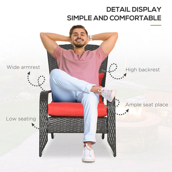 Patio Wicker Adirondack Chair, PE Rattan Outdoor Muskoka Chair, Fire Pit Chair with Cushions for Patio, Garden, Backyard, Poolside, Balcony, Deck, Red