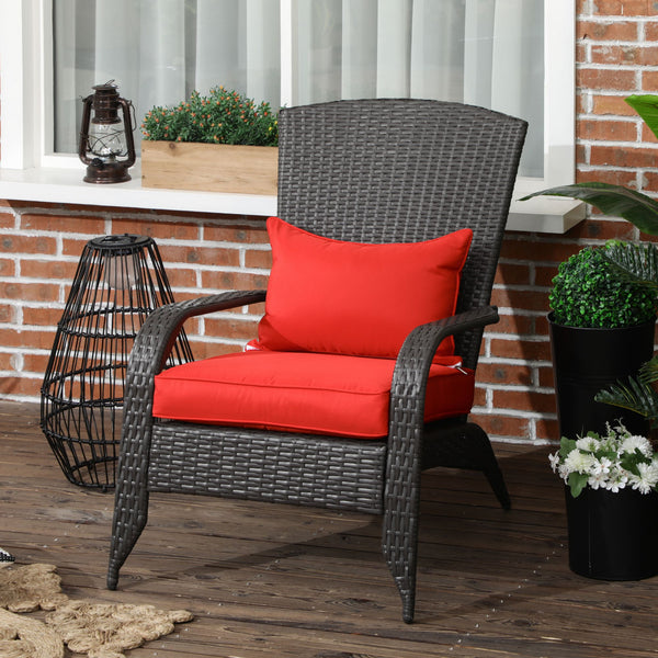 Patio Wicker Adirondack Chair, PE Rattan Outdoor Muskoka Chair, Fire Pit Chair with Cushions for Patio, Garden, Backyard, Poolside, Balcony, Deck, Red