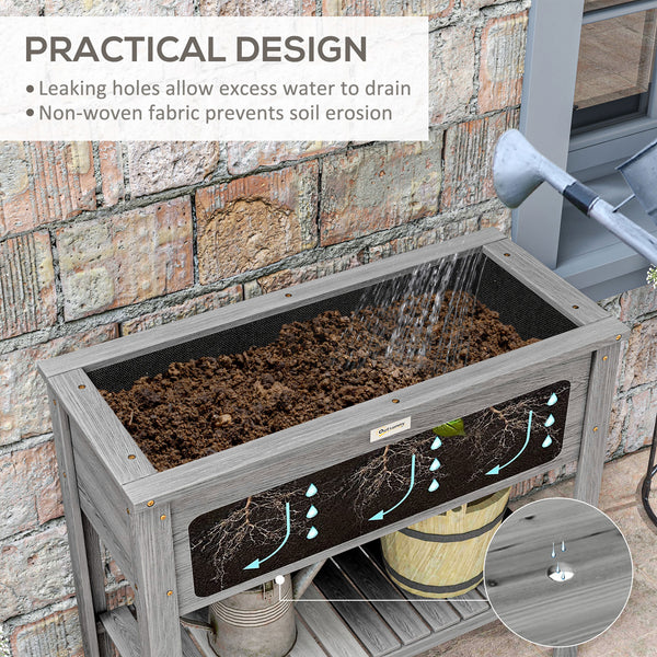 Wooden Raised Garden Bed, Elevated Planter Box with Storage Shelf and Drainage Holes, Raised Planter with Legs for Flowers, Vegetables, Herbs, Grey